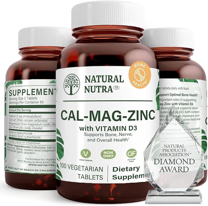 Natural Nutra Calcium Magnesium Zinc with Vitamin D3 - CMZ Supplement | Bone Strength Immune Support Muscle &amp Nerve Health - Cal-Mag Zinc Supplement - Digestion Support - 100 Tablets (Pack of 3)