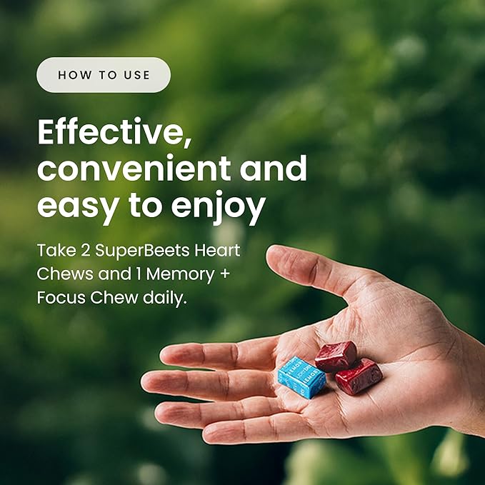 Humann SuperBeets Heart Chews &amp Memory + Focus Chews with Beet Root Powder and clinically Studied nootropics Nitric Oxide Support Mental Alertness 90 Count
