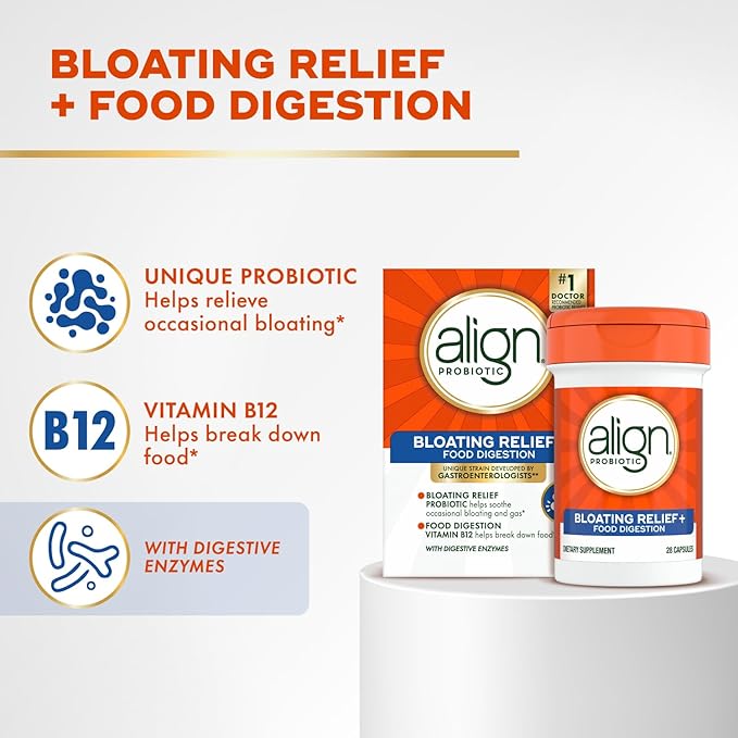 Align Probiotic Bloating Relief + Food Digestion Probiotics for Women and Men #1 Doctor Recommended Brand‡ Promotes Digestive Health and Helps Support the Metabolism of Food* 28 Capsules