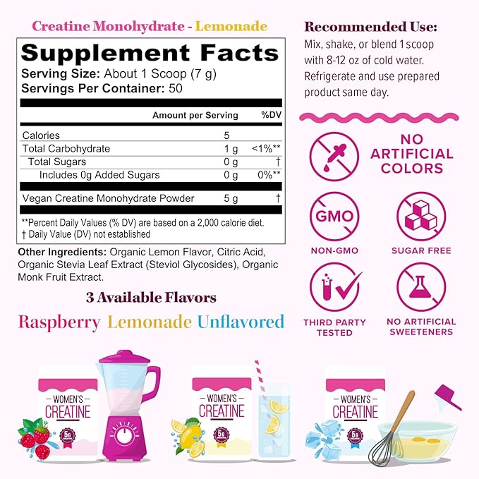 Micronized Creatine Monohydrate Powder – 5g per Serving Creatine Supplement | Support ATP Boost Strength Lean Muscle &amp Recovery | No Sugar Dyes or Fillers | Superior Mixing - Lemonade 50 Serv