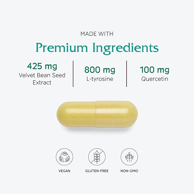 Vitanica Dopamine Assist Dr Formulated Dopamine Supplement L-Tyrosine Mucuna Pruriens Neurotransmitter Mood Support Vitamin B6 Folate Green Tea Extract Quercetin Vegan 60 Capsules