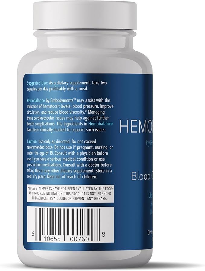 Complete Nutrition HemoBalance Blood Optimization Supplement 60 Capsules Supports Hematocrit Levels and Reduces Blood Viscosity