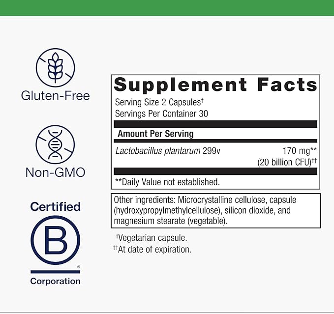 Metagenics UltraFlora Intensive Care Probiotic - 20 Billion CFU Clinically Tested Lactobacillus plantarum 299v* - Supports Digestive Health &amp Bowel Regularity* - Gluten-Free Vegetarian - 60 Capsu