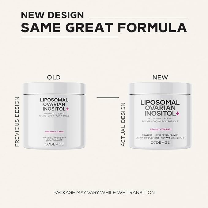 Codeage Liposomal Ovarian Inositol Powder - Myo-Inositol &amp D-Chiro-Inositol 40:1 Blend Folate 5-MTHF CoQ10 Pomegranate &amp Wild Blueberry - 2-Month Supply - Mixed Berry Flavor - Non-GMO 60 S