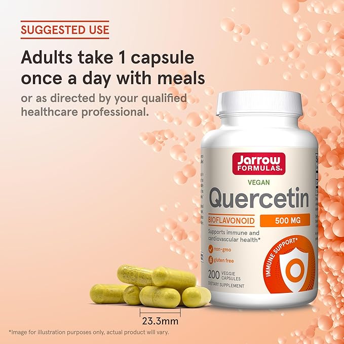 Jarrow Formulas Quercetin 500mg Capsules - 200 Veggie Caps - Supports Antioxidant StatusCardiovascular Health &amp Immune Health - 200 Servings(Pack of 2)