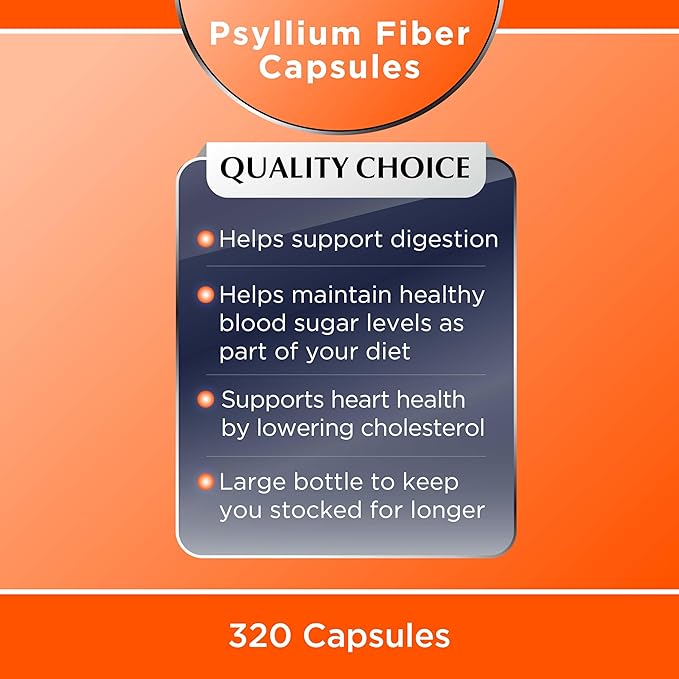 Quality Choice Psyllium Fiber Capsules 1.8 Grams of 3 in 1 Soluble Fiber per Serving for Regularity. Plant Based Value Size Convenient Daily Supply 3 Pack
