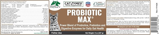 Probiotic Max - 10 Billion CFU per Gram - Prebiotics - 8 Live Beneficial Microorganisms Probiotics and 12 Digestive Enzymes in an Organic Whey Base 8oz
