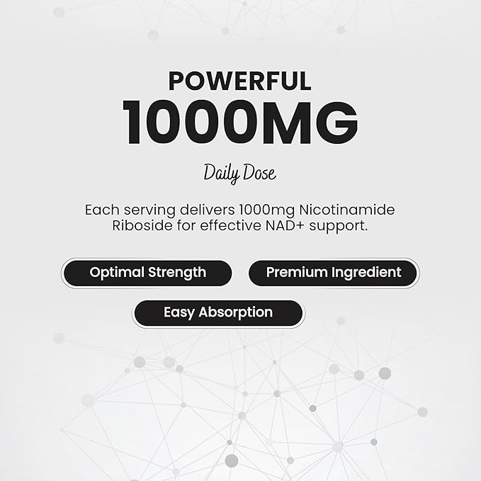 Nicotinamide Riboside 1000mg per Serving – NR NAD+ Precursor Supplement – 60 Veg Capsules (30 Day Supply) – Cellular Energy Support Formula – Non-GMO – Made in USA