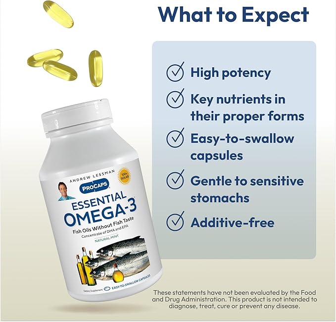 ANDREW LESSMAN Essential Omega-3 Mint - 360 Softgels - Ultra-Pure High Potency Omega-3 Oils. High DHA No Stomach Upset No Contaminants No Mercury. Small Easy to Swallow Softgels