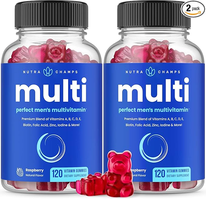 NutraChamps Multivitamin for Men 240 Count Vitamins A B C D E Biotin Zinc Mens Gummy Multivitamins Supplement Chewable Daily Multi Gummy Vitamins for Men (Pack of 2)