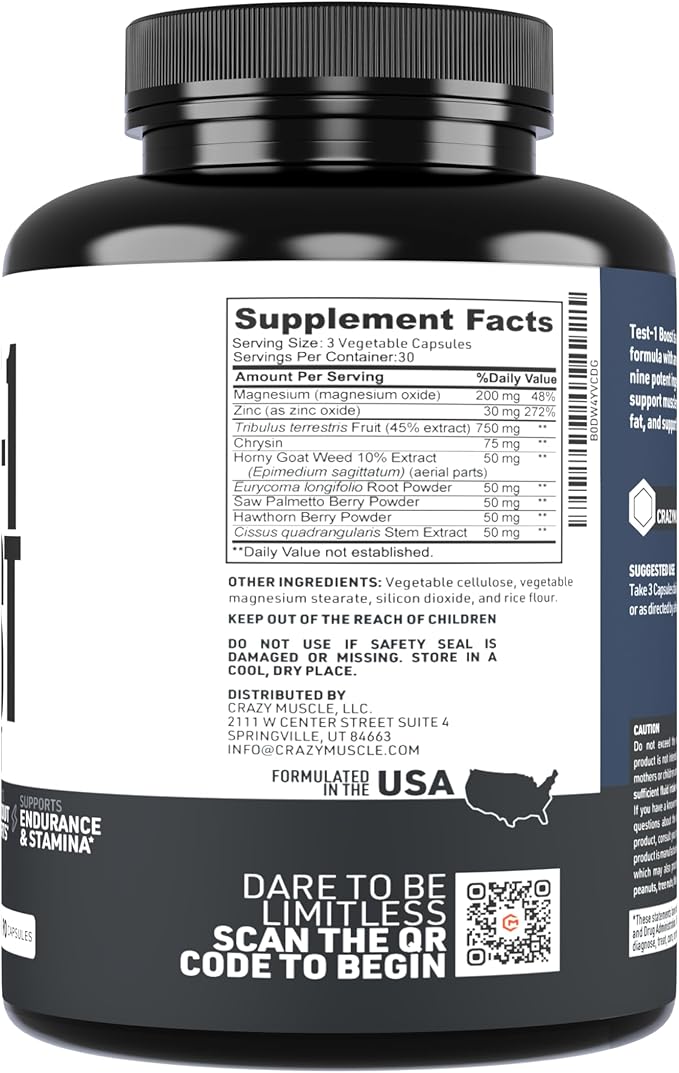 Crazy Muscle Booster for Men and Women (Over 1300mg per Capsule) to Increase Low Levels in Males Reverse The Effects of Low Levels on Muscle and Fat 90 Supplement Pills