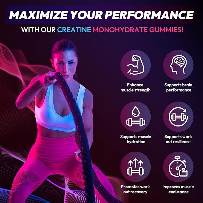 Cytona Creatine Gummies Monohydrate Complex 9000MG Pre-Workout for Men &amp Women Creatine Gummy with L-Taurine BCAA 2:1 B12/6 for Muscle Support Enhance Strength Energy Boost-120 Count