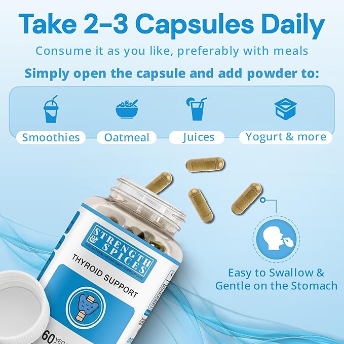 Strength &amp Spices - Thyroid Support Iodine Supplement with Maca Root Sea Kelp Brazil Nuts and Ashwagandha 60 Capsules