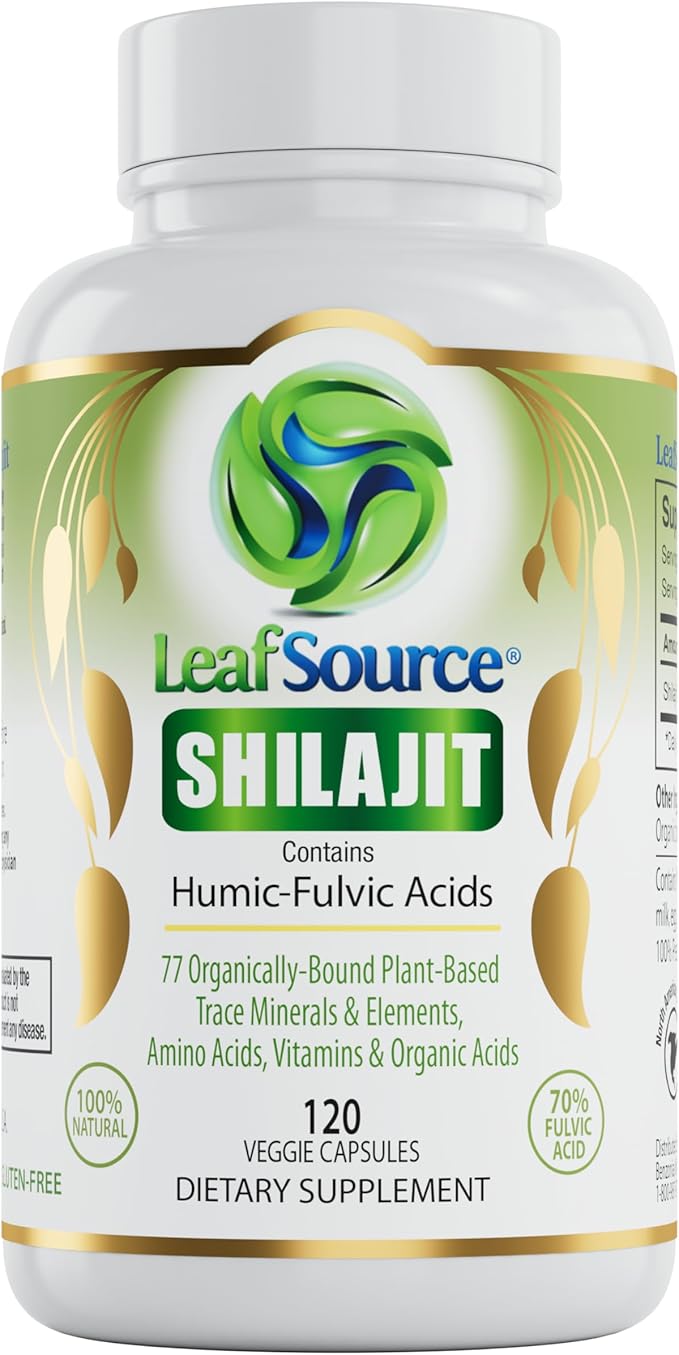 LEAFSOURCE Shilajit with Humic &amp Fulvic Acid (120 Capsules) with Trace Minerals Electrolytes Vitamins Supports Energy Gut &amp Joint Health Absorb Nutrients