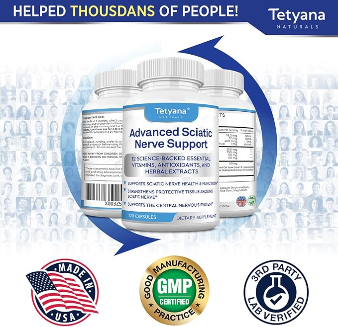 Advanced Sciatic Nerve Support Relief: Alpha Lipoic Acid Vitamin Benfotiamine - 12 in 1 Sciatica Supplements - 120 Capsules- 30-60 Supply- Made in USA