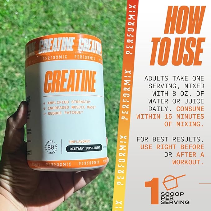 PERFORMIX - Creatine Monohydrate - 5000 mg Per Serving (5g) - Pre Workout - Increase Muscle Mass Improve Strength &amp Reduce Fatigue - Creatine Monohydrate Powder - Unflavored - 80 Servings - 400g
