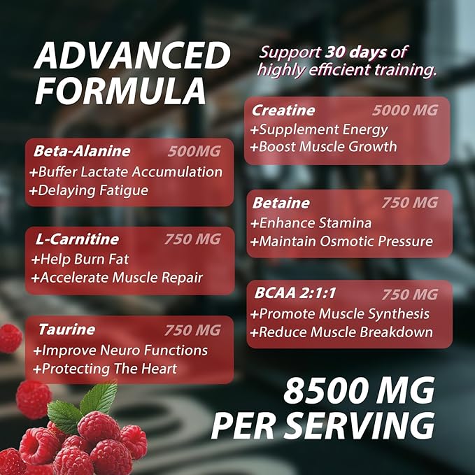 Creatine Monohydrate Gummies Complex 8500 MG for Men &amp Women Creatine Monohydrate Supplement for Muscle Growth Strength &amp Energy Support Pre Workout Gummies 120 Count Raspberry Flavor