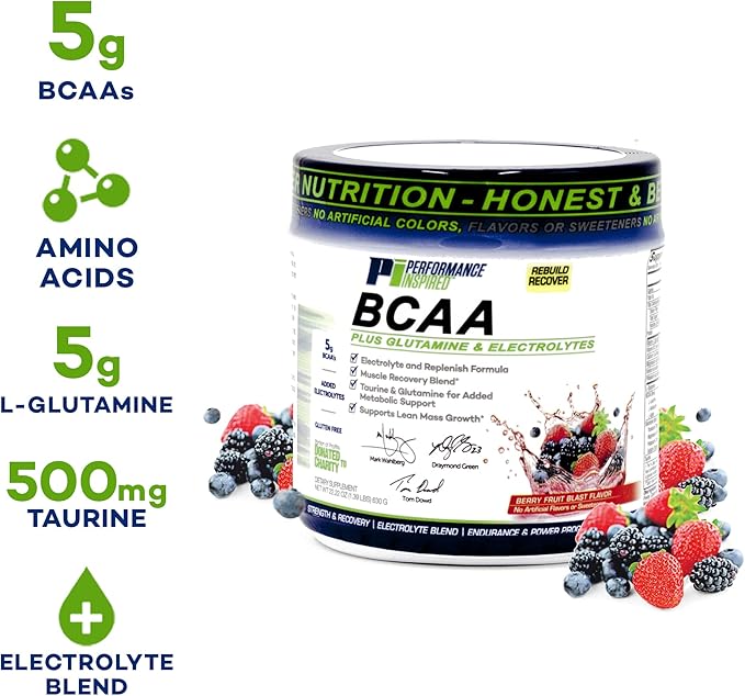 Performance Inspired Nutrition BCAA Powder – 5G BCAA with Electrolytes Taurine &amp Glutamine – All-Natural &amp Clean – Muscle Recovery &amp Repair – Berry Fruit Blast – 1.39 lb
