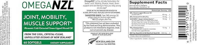 Omega-3 Natural Joint Relief Supplement Natural Muscle Support Green-Lipped Mussel Oil Joint Support No Fishy Aftertaste 60 Softgels Plus one Bottle of Bone Broth Protein 30 Capsules