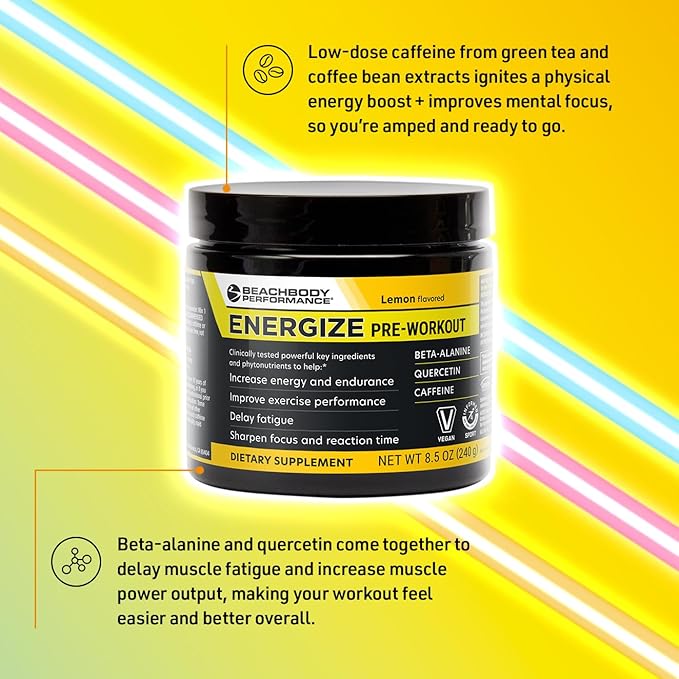 BODi Energize Pre Workout Powder - Beta-Alanine Quercetin &amp Low-Dose Caffeine Formula for Enhanced Energy &amp Focus Increase Energy &amp Endurance Supplement Lemon Flavored 40 Servings (Pac
