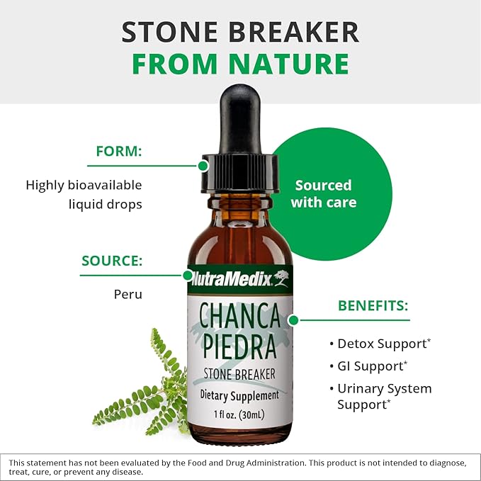 NutraMedix Chanca Piedra Stone Breaker Drops - Liquid Supplement for Kidney and Liver Health Gallbladder Support &amp Urinary System Support (1oz / 30ml) (Pack of 2)