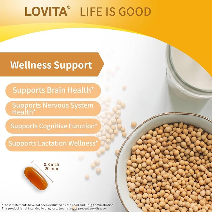 Lovita Lecithin 1000mg per Softgel 35% Phosphatidyl Choline | Lactation Brain &amp Nerve Support | Vegan Non-GMO 60 Softgels