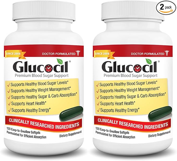Glucocil – Softgels - Premium Blood Sugar Support - Over 2 Million Bottles Sold - Supports All 3 Blood Sugar Essentials - Since 2008 with Berberine Proprietary Mulberry Leaf and More 2-Pack