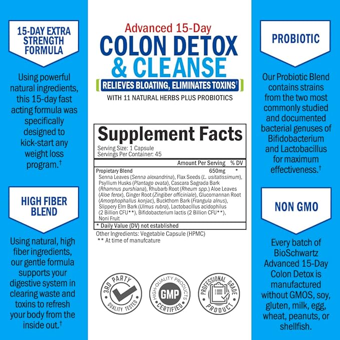 BioSchwartz 15 Day Cleanse for Colon and Gut Health Plus Cold Pressed MCT Coconut Oil Capsules (2 Month Supply)