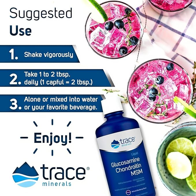 Trace Minerals Liquid Glucosamine Chondroitin MSM | Complete Dietary Supplement for Active Lifestyle | Supports Joints Cartilage &amp Mobility | Natural Blueberry Flavor | 32 Servings 32 fl oz