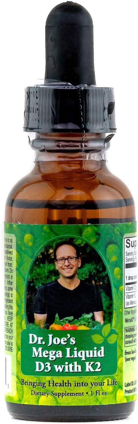 Dr. Joe's Mega Liquid D3 with K2-1000 IU per Drop - Vitamin D3 25mcg Vitamin K2 10mcg
