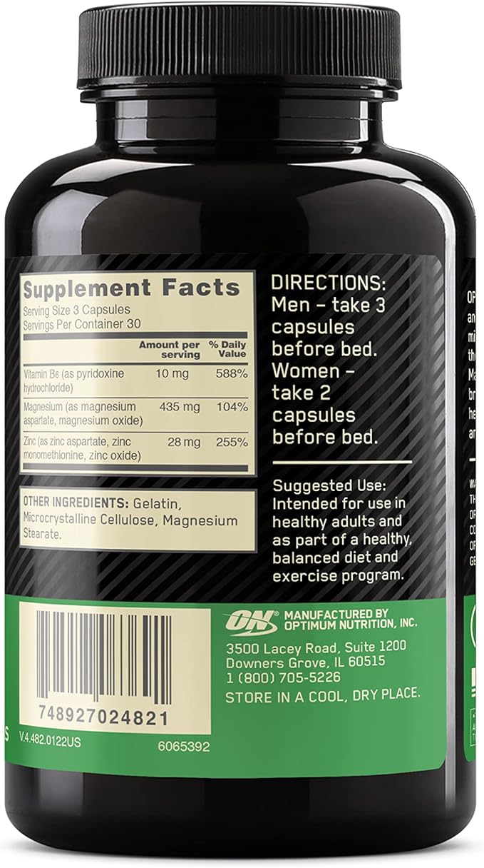 Optimum Nutrition Muscle Recovery and Endurance Supplement for Men and Women Zinc and Magnesium Supplement 90 Count