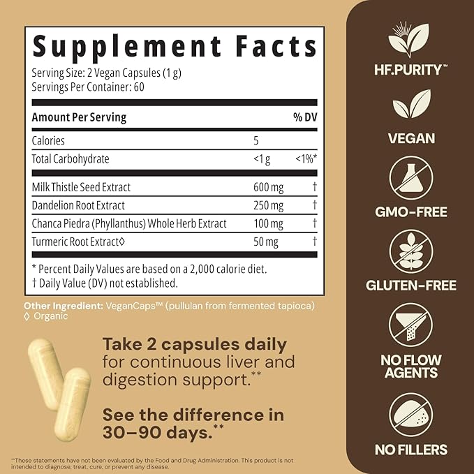 HealthForce SuperFoods Liver Rescue - Natural Liver Cleanse - with Milk Thistle &amp Dandelion Root - Gluten-Free &amp Vegan - 120 Capsules