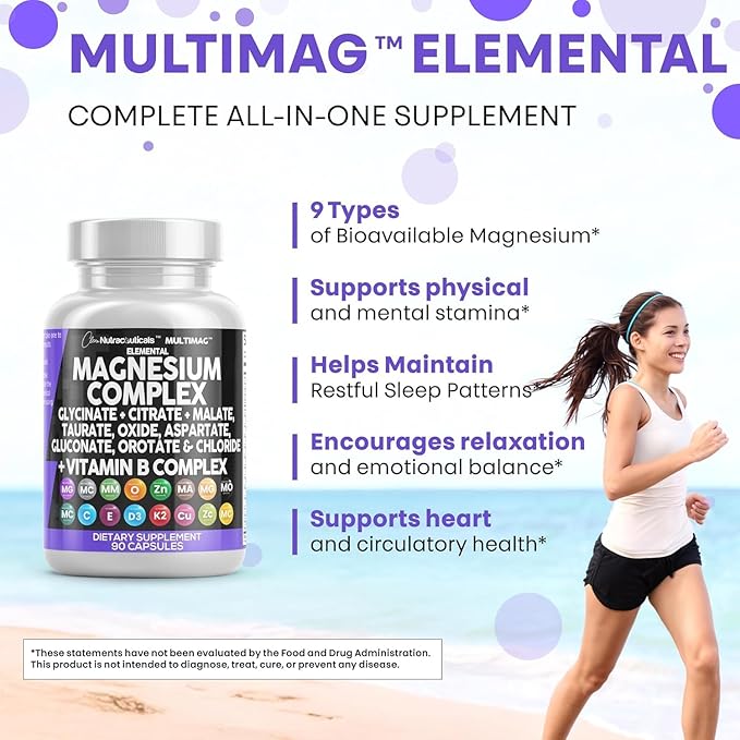 Clean Nutraceuticals Magnesium Complex with Magnesium Glycinate Citrate Malate Oxide Taurate Aspartate Orotate &amp Mag Chloride Zinc Copper Manganese (90 Count (Pack of 2))