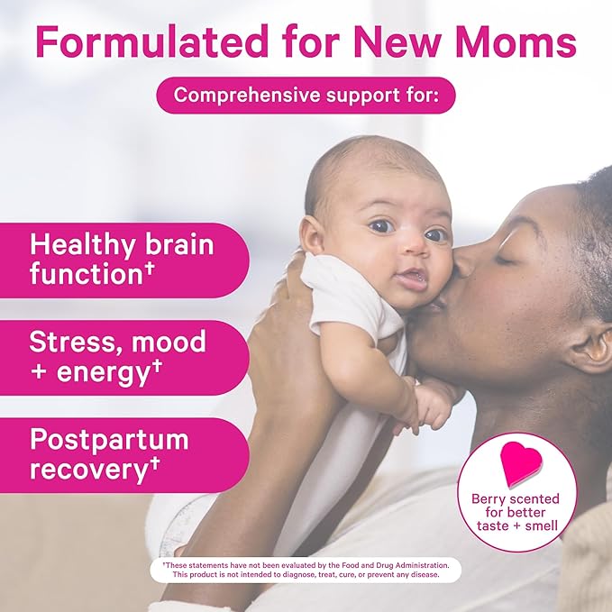 Pink Stork Total Postnatal Vitamins for Women | Vegan DHA Iron Folate B12 | Postpartum Recovery Essentials | Lactation Support for Breastfeeding Moms | Third-Party Tested - 60 Capsules Berry