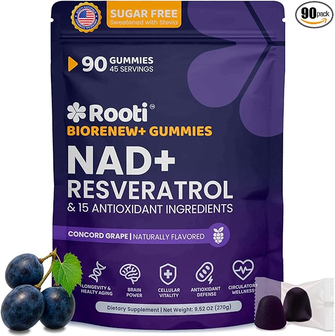 NAD+ Complex Gummies (90 Ct 45 Servings) Resveratrol 500mg of TMG Quercetin Curcumin Berberine &amp Antioxidants | Advanced Plant-Based Formula for Daily Cellular Balance &amp Longevity Nutrit