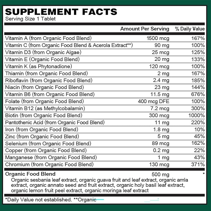 PlantFusion Organic Multivitamin for Men - One Daily Whole Food Blend Men's Multivitamin - Vegan Non-GMO Gluten Free &amp Dairy Free - 60 Tablets (2 Month Supply)