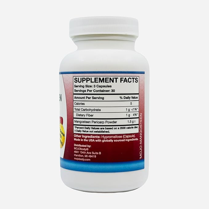Freeze Dried Mangosteen Pericarp Capsules 1.5 Grams per Serving 90 Veggie Capsules per Bottle Xanthone Rich