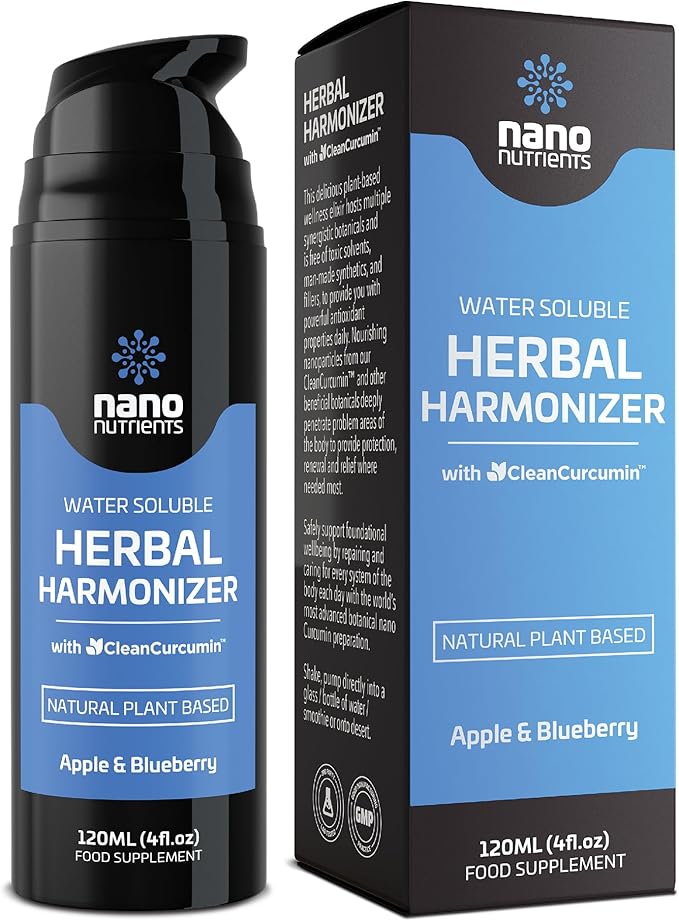 Herbal Harmonizer with CleanCurcumin(TM) - Multi Botanical Antioxidants Supplement - Water Soluble - Nano Curcumin - Holistic Wellness Defender - Healthy Drink Mix (4 fl.oz Apple and Blueberry)