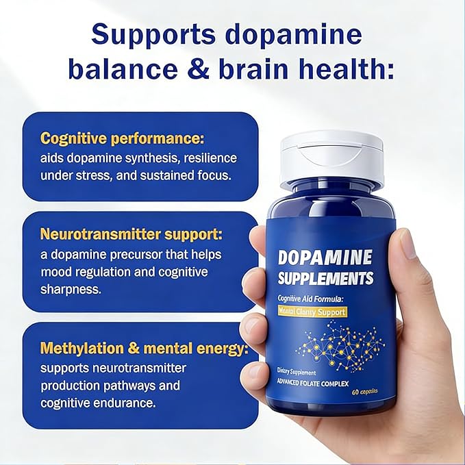 Dopamine Brain Supplement with L-Tyrosine 650mg | Cognitive Function Focus &amp Mood Support | Neurotransmitter &amp Mental Energy Booster | 60 Capsules