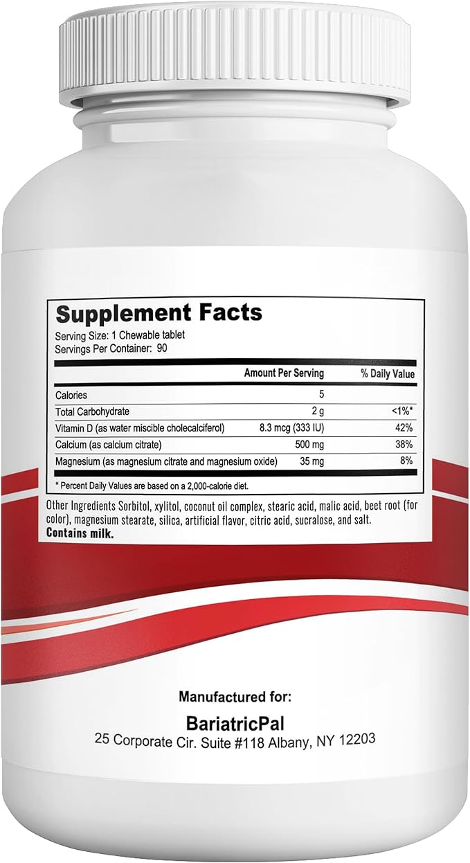 BariatricPal Calcium Citrate 500mg Chewable Tablets - Cherry (90-Day Supply)