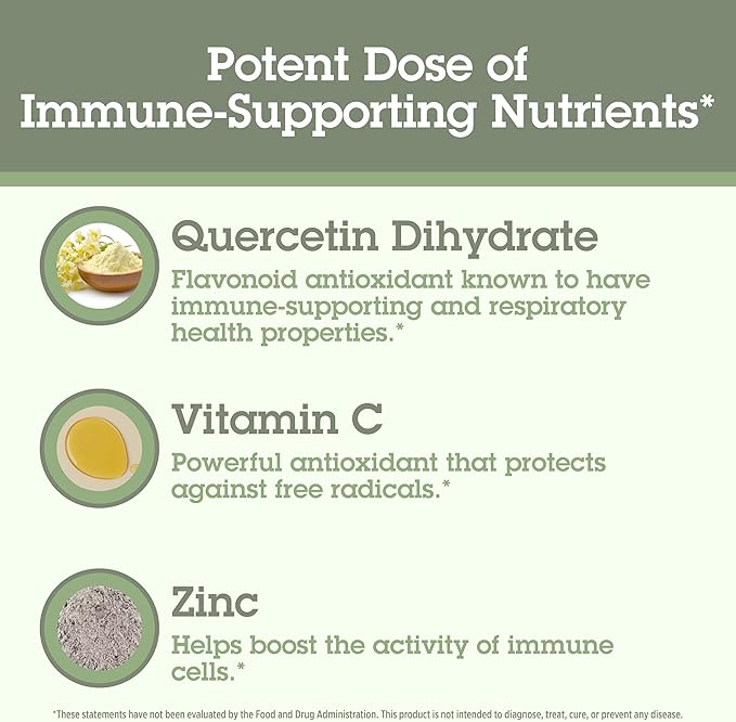 Quantum Health Quercetin+ 500mg Powerful Immune Support Supplement with Zinc 11 mg &amp Vitamin C 100 mg - Seasonal Immunity Boost Respiratory Health &amp Gut Support Complex for Women &amp Men -