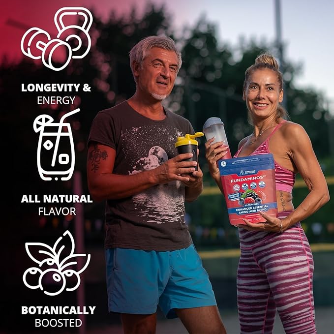 FundAminos Organic EAA Powder Blend | Plant-Based Essential Aminos for Everyday Vitality Healthy Aging &amp Balanced Nutrition | Gluten Free Non-GMO Clean Label – 2 Bags (60 Servings)