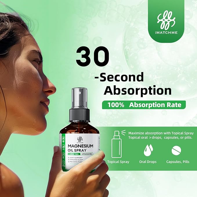 iMATCHME 2 Pack Magnesium Oil Spray for Feet &amp Body – Topical Magnesium Spray for Sleep Leg Cramps &amp Muscle Relaxation Fast Absorbing Non-Greasy with Aloe Vera &amp Chamomile 4oz