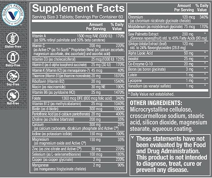 The Vitamin Shoppe Ultimate Man 50+ Multivitamin Daily Men’s 50 Plus Multivitamin with Vitamins Minerals &amp Antioxidants for Energy Immune and Overall Wellness Support Gluten Free 180 Tablets