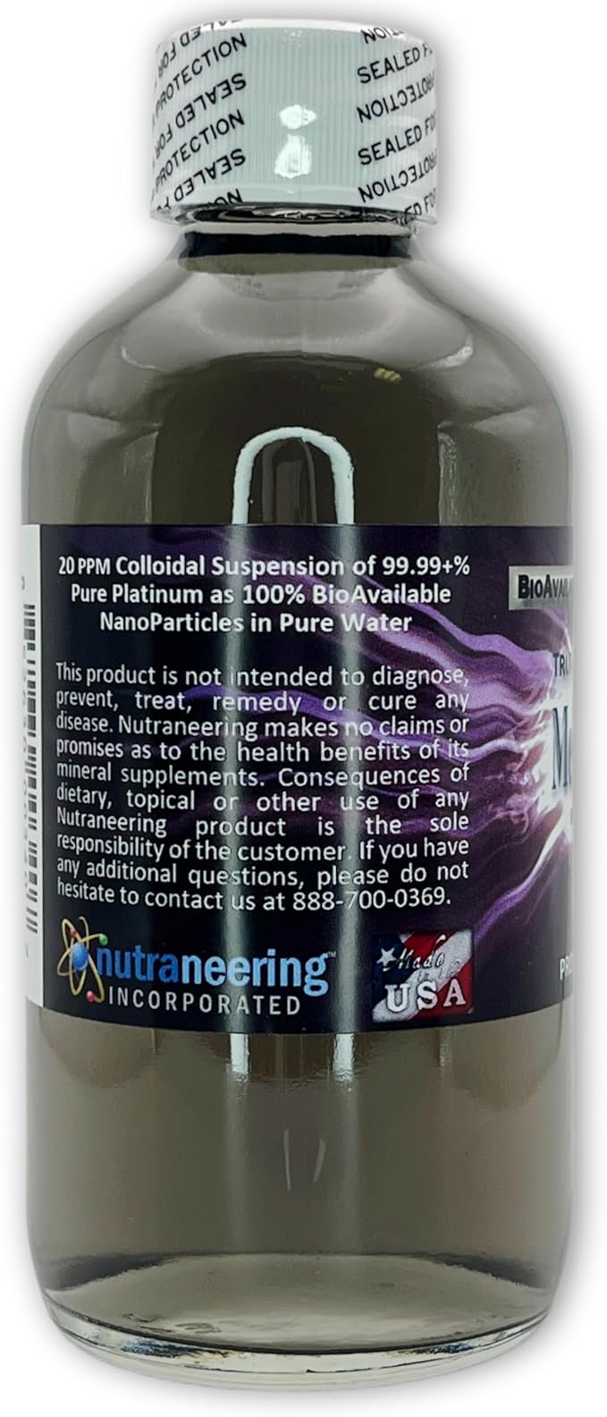 MediPLATINUM Gut Booster True Colloidal Platinum PtNP Nutritional Supplement - 250 mL (8.45 Fl Oz) in Clear Glass Bottle