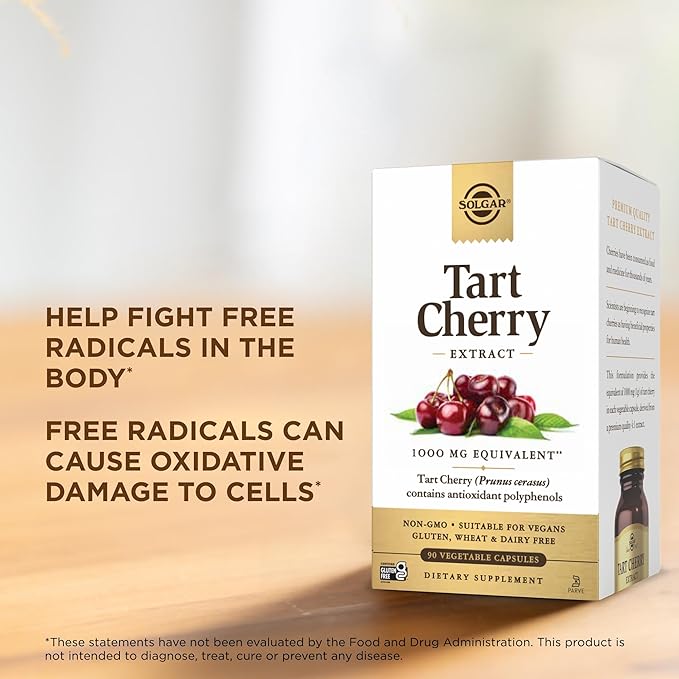 Solgar Tart Cherry 1000 mg 90 Vegetable Capsules (Pack of 2) - Antioxidant with Quercetin Chlorogenic Acid &amp Anthocyanins Compounds - Non-GMO Vegan Gluten Free Dairy Free - 180 Total Servings