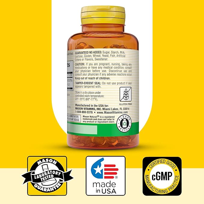 Mason Natural Vitamin A Beta Carotene 25000 IU Supports Vision Cell Function &amp Immune Health 100 Softgels Pack of 3