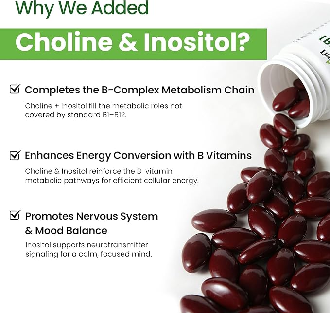 Liposomal B Complex for High Absorption Methylated B12L-Methyfolate(5-MTHF )Full Active B Vitamins with Choline Inositol-Energy MetabolismBrain &amp Heart SupportVegan Non-GMO3 Month Supply