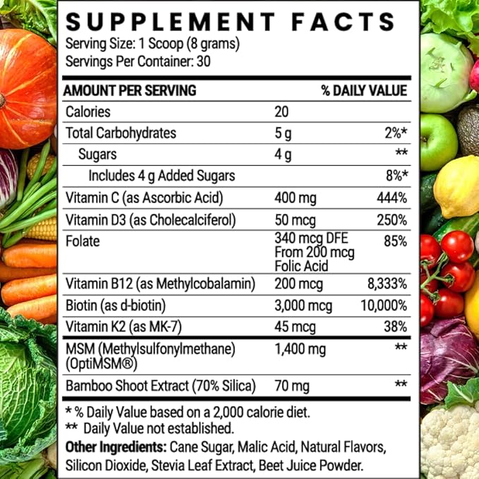 MSM + Biotin Hair Benefits Powder - Hair Growth MSM Supplement for Women &amp Men - Biotin &amp Vitamin C Blend - Wildberry MSM Powder for Hair Volume &amp Strength - Gluten-Free - 30 Servings (8.5