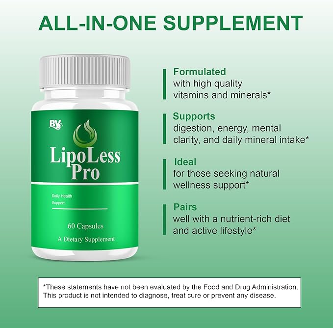 BLUE VIBE Lipoless Pro Capsules Lipoless Advanced Maximum Strength Overall Health &amp Wellness Support Supplement Lipoless Premium All Natural Daily Health Support Formula (1 Pack - 60 Capsules)